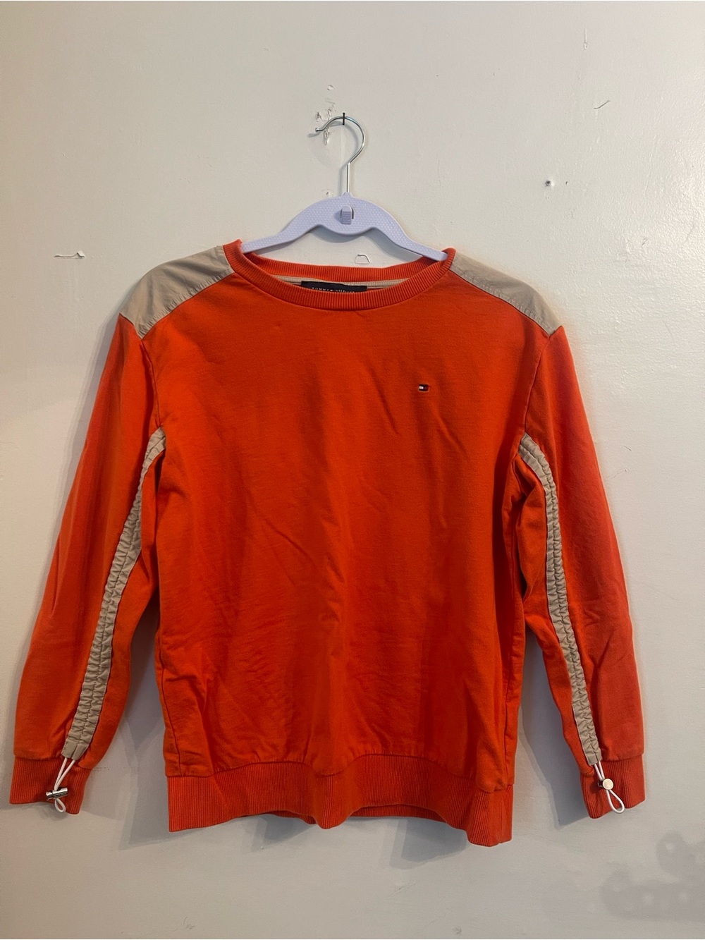 Tommy Hilfiger Orange Crewneck Sweatshirt | Women’s Small | Scrunch Sleeves